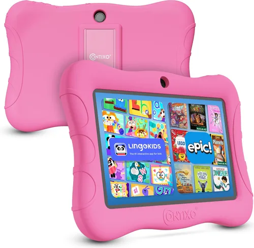 Vista 10 de Contixo Tablet Android Kids de 7" de 32 GB, incluye más de 50 libros de cuentos y calcomanías de Disney (valor de $200), funda protectora