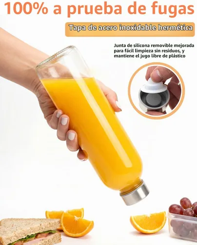 Vista 3 de Zukro - Botellas de jugo de vidrio de 24 onzas, tapa de acero inoxidable a