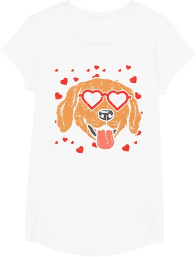 Vista 69 de Golden Retriever cara corazón gafas día de San Valentín perro regalo camiseta Negro