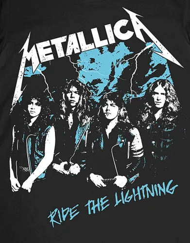 Vista 3 de Metallica T Shirt Vintage Ride The Lightning Band Logo Official Mens Black