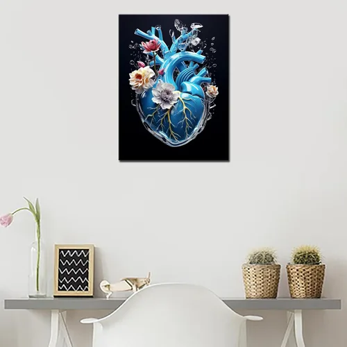 Vista 3 de Corazón con flores Pintura de diamante DIY 5D, kit de numeración, órganos humanos cristal diamantes de imitación pintura de diamantes de imitación