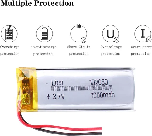 Vista 3 de 3.7V 102050 1000mAh batería de iones de polímero de litio recargable batería de polímero con dos alambres