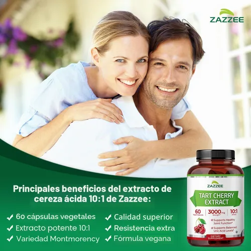 Vista 2 de Zazzee - Extracto de cereza agria 10:1, 60 cápsulas veganas, suministro para 2 meses Montmorency Cherry, Certified Kosher, Joint & Uric Acid