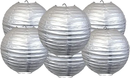 Vista 8 de Paquete de 6 linternas redondas de papel, decoración de boda y fiesta de cumpleaños (azul bebé, 4 pulgadas/3.9 in)
