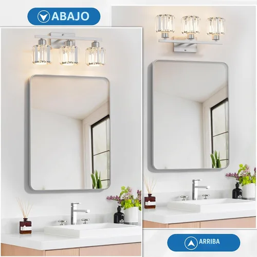 Vista 5 de comzler Lámpara de baño de 3 luces sobre espejo, aplique de pared de cristal de níquel cepillado con base E26 para espejo, cocina, sala de estar