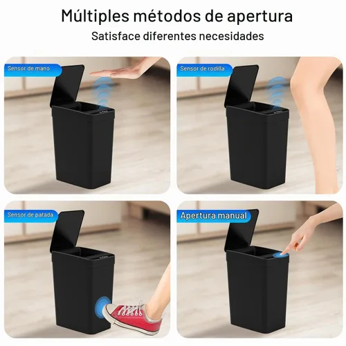 Vista 2 de Paquete de 3 cubos de basura automáticos pequeños para baño con tapa - Cubo de basura sin contacto de 2.5 galones, cubo de basura inteligente