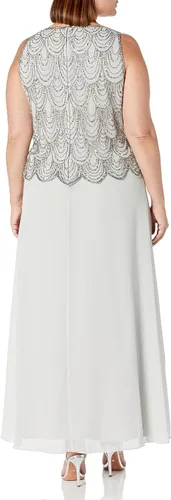 Vista 20 de J Kara Vestido largo sin mangas con cuentas y bufanda para mujer, talla grande