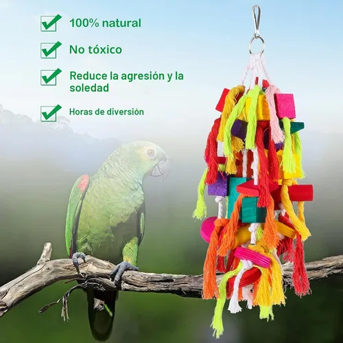 Vista 3 de Rypet Parrot Toys - Juguetes grandes para pájaros, cuerda de madera, jaula