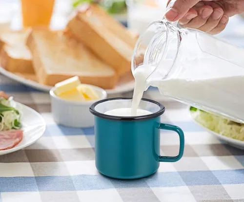 Vista 3 de TeamFar Juego de 4 tazas de té y café, tazas esmaltadas para uso doméstico, oficina, fiesta o campamento, colores brillantes y aspecto clásico, 12