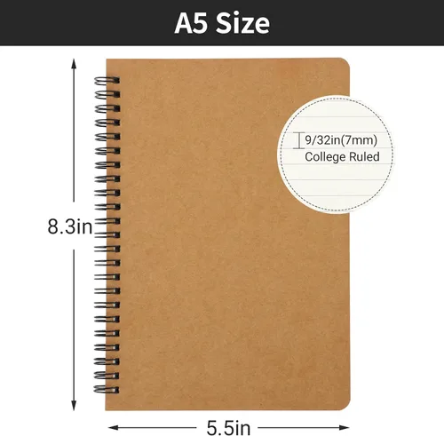 Vista 2 de EUSOAR - Cuaderno rayado A5 con espiral, para escritura, viajes, notas, diario, bocetos, para estudiantes, oficina, negocios, tapa de 3
