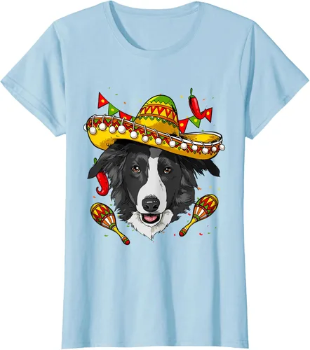 Vista 20 de Cinco de Mayo Border Collie Hombres Mujeres Niños Sombrero Camiseta Negro