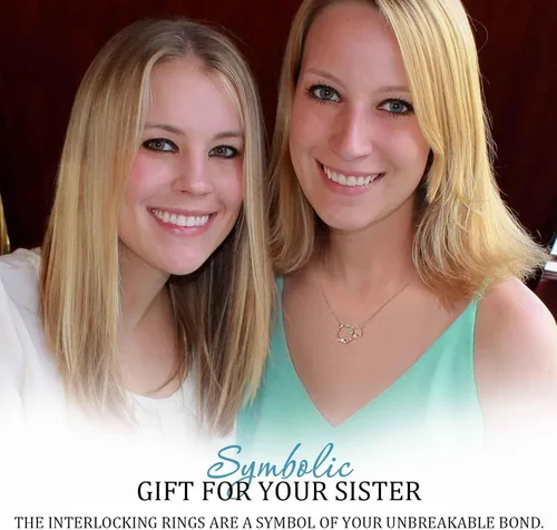 Vista 3 de Regalos para hermanas, collar de plata de ley con 2 círculos entrelazados para hermanas grandes y pequeñas, regalos de cumpleaños para hermanas