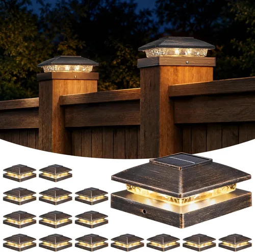 Vista 29 de APONUO Luces solares para postes de 4 x 4 – IP64 impermeable, blanco cálido, luces inalámbricas de valla y luces de cubierta para patios, jardines