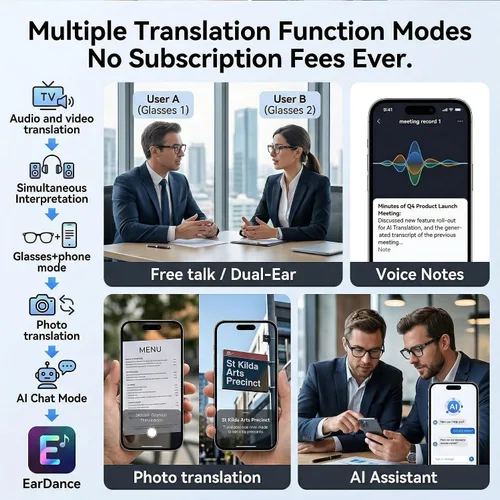 Vista 5 de Gafas de traducción inteligente AI con altavoces Negro