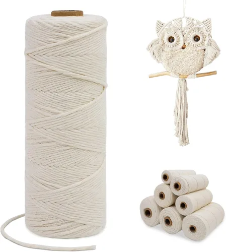 Vista 116 de Cuerda de macramé de una sola hebra de 0.197 in x 110 yardas, cuerda de macramé de algodón natural de 0.197 in, cuerda de algodón grueso para colgar