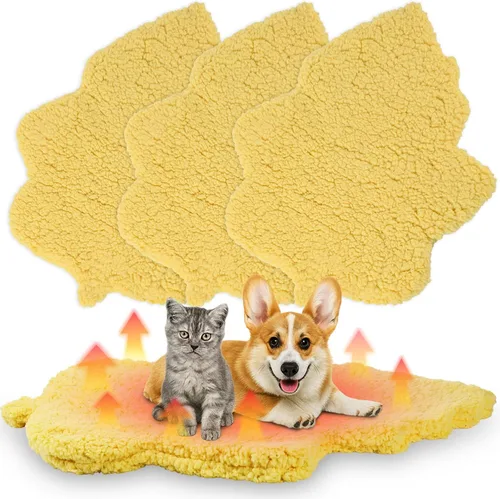 Vista 13 de Paquete de 3 camas autocalentables para mascotas con forma de hoja, autocalentable, tapete térmico lavable para erizo, conejo, planeador de azúcar