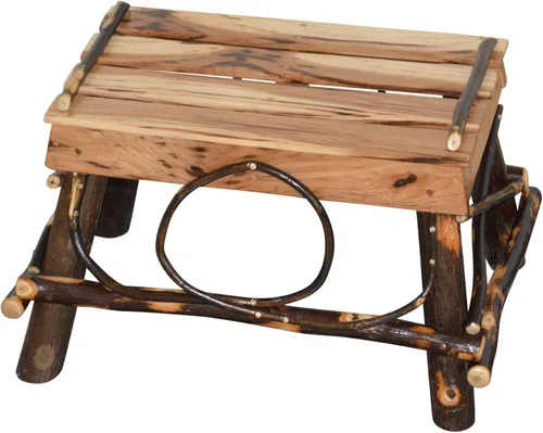 Vista 3 de Taburete rectangular pequeño Amish-Made de roble y nogal teñido natural Natural Finish