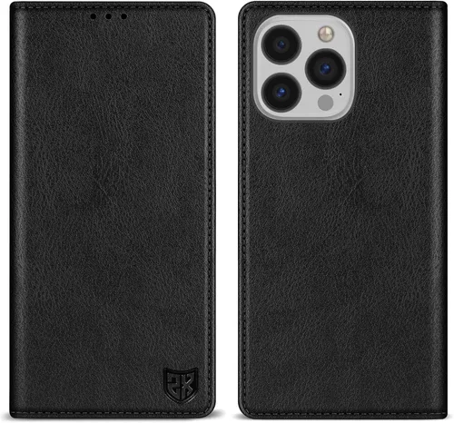 Vista 32 de ZZXX Funda tipo cartera para iPhone 13 con bloqueo RFID, soporte de ranura para tarjetas, funda protectora de cuero magnético fuerte plegable
