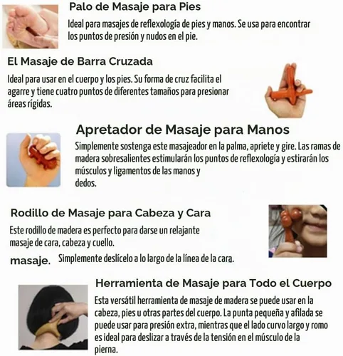 Vista 2 de Reflexology - Masajeador tailandés tradicional de madera para cuerpo completo, gancho para espalda, spa, cara, terapia Gua Sha, herramienta