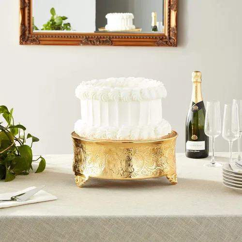 Vista 5 de Elegance Soporte redondo para tartas de boda, 14 pulgadas, dorado