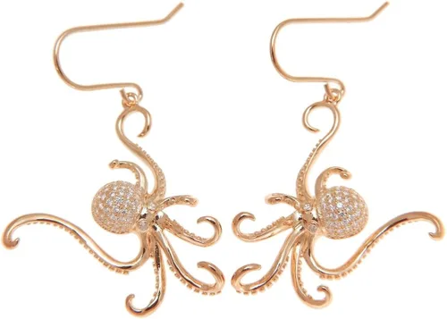 Vista 2 de Plata de ley 925bañado en oro de rosa Hawaiian Pulpo gancho Bling CZ arete
