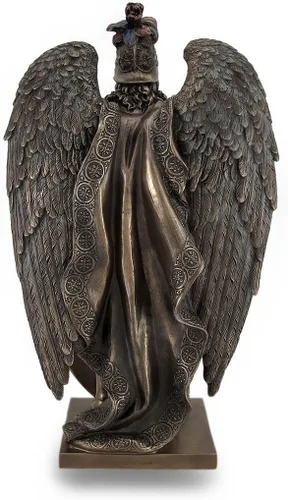 Vista 3 de Zeckos Toma el escudo de la fe Estatua del ángel guerrero Versículo de la Biblia