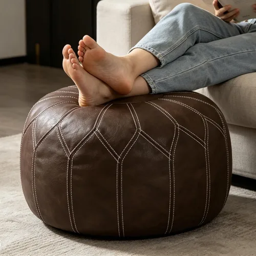 Vista 10 de Thgonwid Funda redonda sin relleno, otomana de almacenamiento de piel sintética, taburete marroquí bohemio, decoración multiusos para el hogar, sala