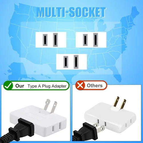 Vista 3 de Paquete de 3 extensores de toma de corriente de pared plana de CA, adaptador de enchufe plano, adaptador de pared plegable de 3 vías, enchufe Blanco