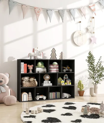 Vista 3 de Organizador de almacenamiento de juguetes para niños de 11 cubos con estante para niños, estantería de bebé para guardería, estantería de madera