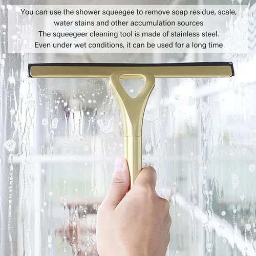Vista 3 de Escobilla de baño de acero inoxidable con mango de baño para cristalería para el hogar, cepillo de vidrio para limpieza de ventanas, herramientas