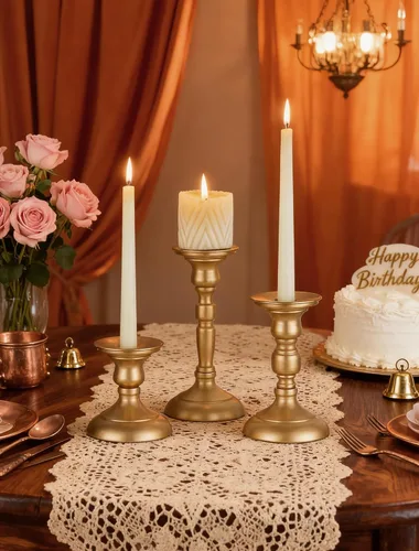 Vista 7 de Sziqiqi Portavelas dorados decorativos: candelabros para pilares, juego de 3 portavelas cónicos para mesa de boda, chimenea, mantel de vacaciones