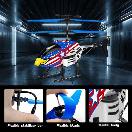 Vista 3 de YongnKids - Helicóptero a control remoto para niños, avión rc para niños de 8 años en adelante, 3.5 canales, helicóptero rc de 2.4GHz con luces LED