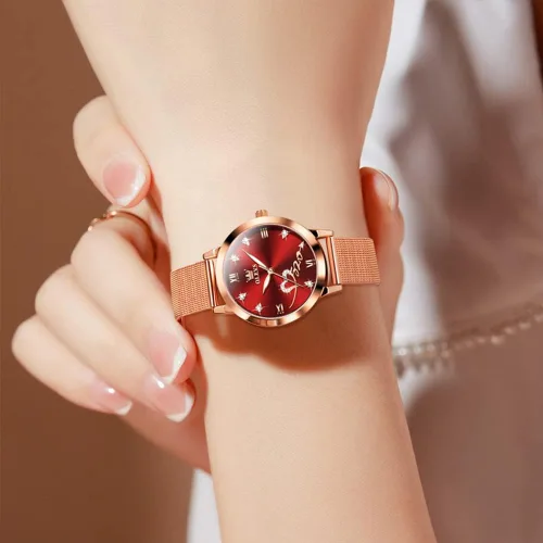 Vista 8 de OLEVS Relojes de mujer de cuarzo japonés de oro rosa para mujer, impermeables, de acero inoxidable, casual, para mujer