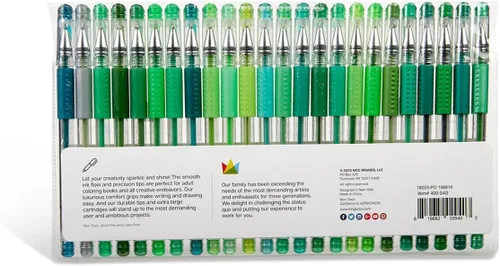 Vista 8 de KINGART Studio - Juego de 24 bolígrafos de gel de tono verde – Agarre suave y cómodo – Punta redonda suave para detalles precisos – 24 tonos verdes