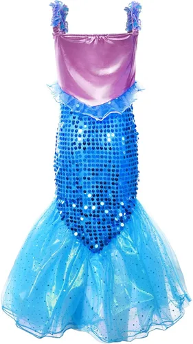 Vista 2 de JerrisApparel Disfraz de sirena de princesa para niñas, vestido de fiesta de lentejuelas