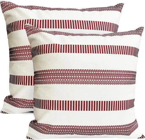 Vista 19 de Juego de 2 fundas de almohada decorativas negras boho 16x16 pulgadas, fundas de almohada de lino modernas estilo bohemia campestre para exteriores
