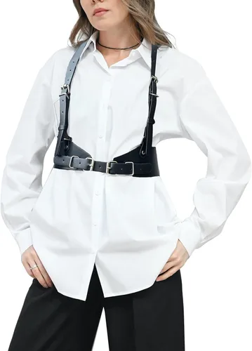 Vista 7 de Tecotely Punk Leather Body Harness for Women, Adjustable Body Chain Belt Rave Accessories