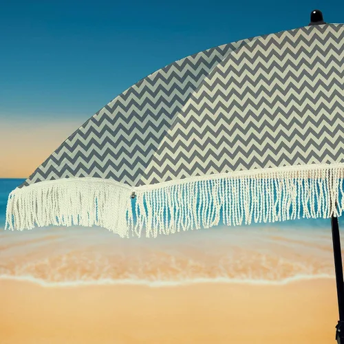 Vista 15 de Sombrilla de playa para arena, resistente al viento, con bolsa de anclaje de arena, portátil, flecos, bolsa de mezclilla, cuenta con parte inferior
