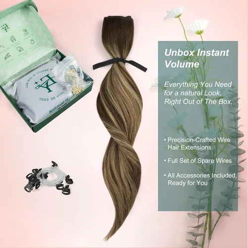 Vista 128 de Easyouth Extensión de cabello humano rubio con cola de caballo, extensiones de cabello humano rubio dorado con reflejos rubios, extensiones