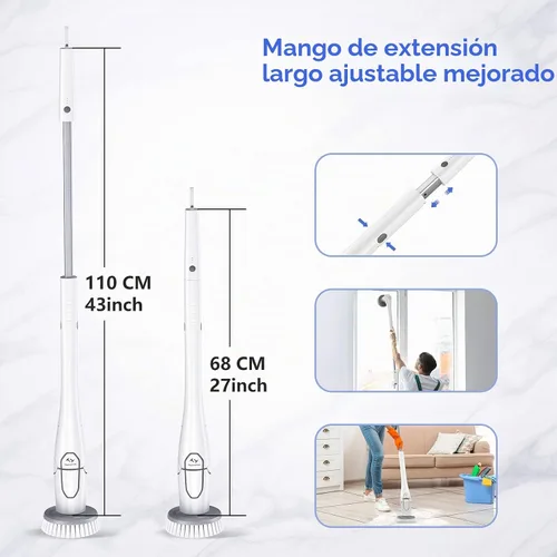 Vista 3 de Tilswall Limpiador eléctrico inalámbrico giratorio – Cepillo de limpieza impermeable IPX7 con 180 minutos de funcionamiento y mango extensible de 43