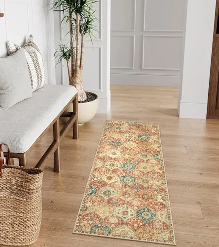 Vista 56 de Lahome - Alfombra marroquí antideslizante y lavable, pequeña alfombra oriental para dormitorio, cocina, entrada, baño, entrada, 61 x 91 cm, crema