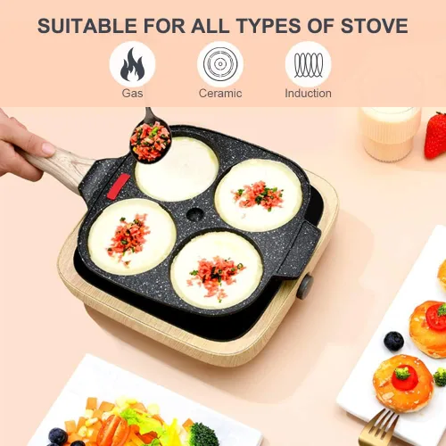 Vista 4 de Sartén antiadherente para huevos de 4 tazas con tapa, color negro