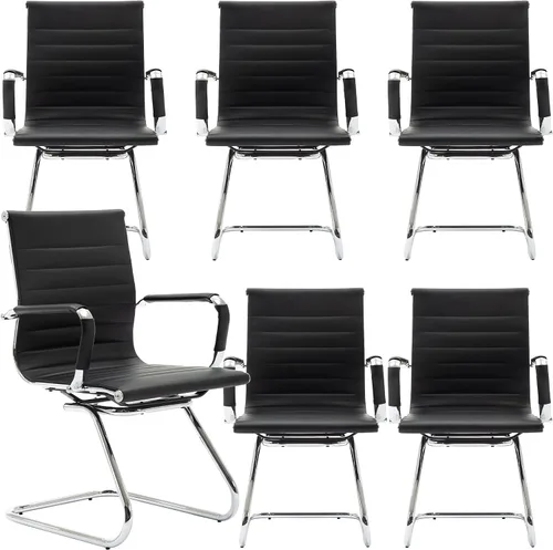Vista 11 de Juego de 2 sillas de sala de conferencias, sillas de sala de espera con brazos, sillas de recepción de piel sintética sin ruedas, sillas de Negro