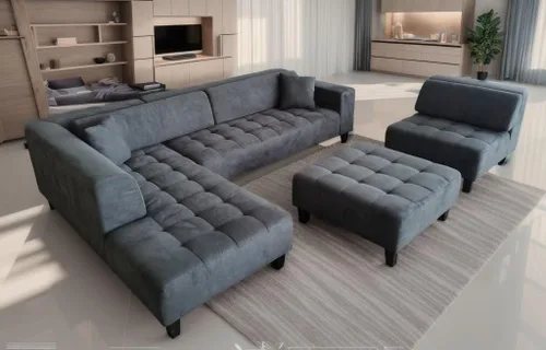 Vista 4 de Stendmar 4 piezas de 117 a 153 pulgadas tapizado moderno de microfibra gris oscuro sofá seccional sofá tumbona otomana S1107