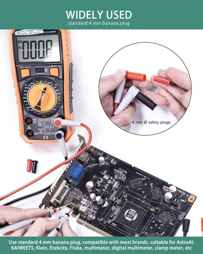 Vista 6 de Cables de prueba eléctricos Cable de silicona suave sonda de prueba multímetro con sondas de multímetro chapadas en oro reemplazables 1000V CATIII