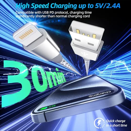 Vista 9 de Cargador para iPhone paquete de 3, 10 pies, cable Lightning largo certificado MFi de Apple, carga rápida, sincronización de datos de alta velocidad