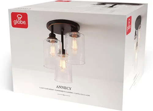 Vista 7 de Globe Electric 65904 Lámpara de techo semiempotrada de 3 luces de bronce con pantallas de vidrio semillado, ideal para cocina, baño, dormitorio