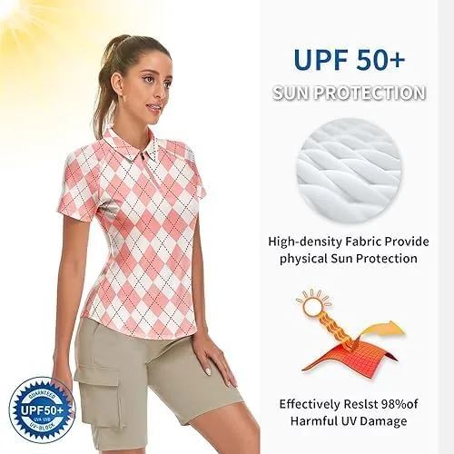 Vista 3 de Soneven Camisa de golf de manga corta para mujer, absorbe la humedad, atlética, para golf, tenis, ajuste seco