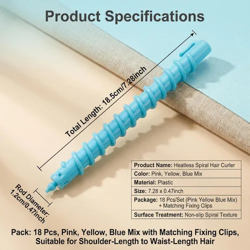 Vista 2 de 18 varillas de plástico en espiral para cabello, peluquería, peluquería, herramientas de salón para mujeres y niñas, colores aleatorios