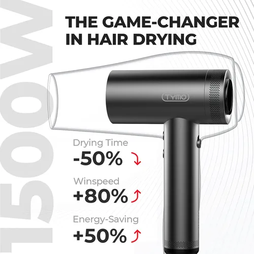 Vista 2 de TYMO Secador de pelo con difusor para mujer, secador profesional de alta velocidad de 1500 W con peine, secado rápido de 110,000 rpm, secador